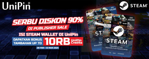 Diskon 90% + UniPin Credits up to 10ribu di Steam Publisher Sale. Top Up Sekarang di UniPin!